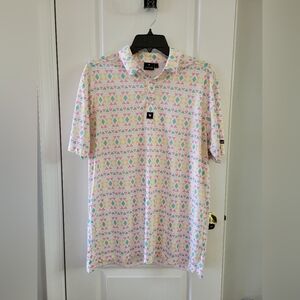 ​Bad Birdie Men's Performance Golf Polo Short Sleeve Aztec Geometric Print Large